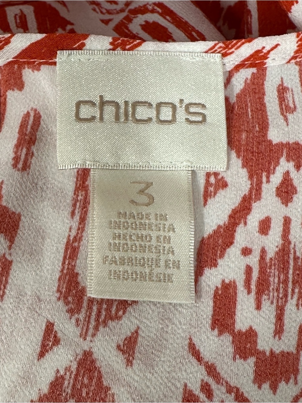 Chicos Tunic Dress Top 3 XL Orange White Batik Sleeveless Coastal Resort Artsy - Picture 7 of 10